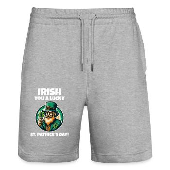 Get Lucky with Our Funny St. Patrick's Day - Stanley/Stella Trainer Unisex Organic Jogging Shorts - heather grey - Front - Nik (191cm) & Marisol (170cm)