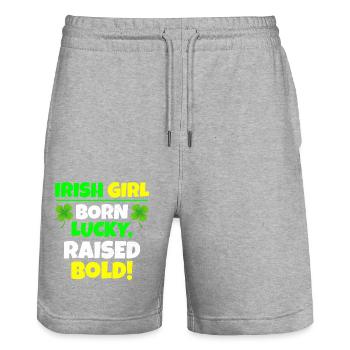 Glücklich geboren, aufgewachsen, mutiges irisches Mädchen St. Patricks Day - Stanley/Stella Unisex Bio Joggingshorts Trainer  - Grau meliert - Vorne - Nik (191cm) & Marisol (170cm)