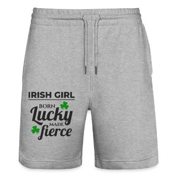 Lucky & Fierce: Lustiges irisches Mädchen St. Patricks Day - Stanley/Stella Unisex Bio Joggingshorts Trainer  - Grau meliert - Vorne - Nik (191cm) & Marisol (170cm)