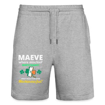 Lustiger irischer Mädchenname: Maeve Mischief Meets Magic - Stanley/Stella Unisex Bio Joggingshorts Trainer  - Grau meliert - Vorne - Nik (191cm) & Marisol (170cm)