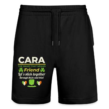 Funny Irish Girl Name: Cara - The Friend - Stanley/Stella Trainer Unisex Organic Jogging Shorts - black - Front - Nik (191cm) & Marisol (170cm)