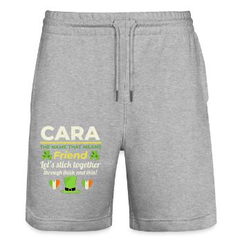 Lustiger irischer Mädchenname: Cara - Die Freundin - Stanley/Stella Unisex Bio Joggingshorts Trainer  - Grau meliert - Vorne - Nik (191cm) & Marisol (170cm)