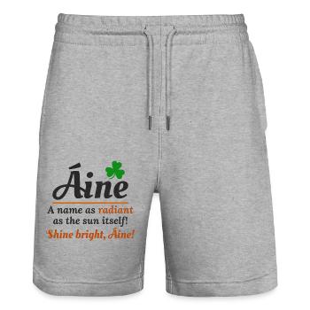 Funny Irish Girl Name: Áine - Radiant Name - Stanley/Stella Trainer Unisex Organic Jogging Shorts - heather grey - Front - Nik (191cm) & Marisol (170cm)