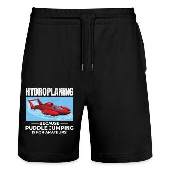 Wasserflugzeug Boot Rennen Humor Pfütze Springen Lustig - Stanley/Stella Unisex Bio Joggingshorts Trainer  - Schwarz - Vorne - Nik (191cm) & Marisol (170cm)