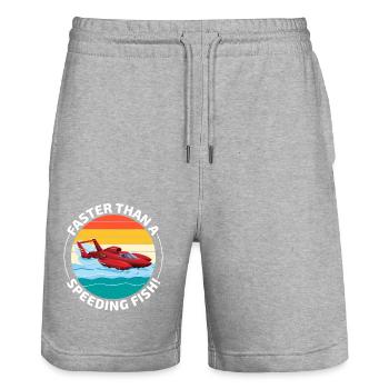 Wasserflugzeug Humor: Schneller als ein rasender Fisch - Stanley/Stella Unisex Bio Joggingshorts Trainer  - Grau meliert - Vorne - Nik (191cm) & Marisol (170cm)