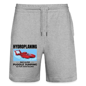 Wasserflugzeug Boot Rennen Humor Pfütze Springen Lustig - Stanley/Stella Unisex Bio Joggingshorts Trainer  - Grau meliert - Vorne - Nik (191cm) & Marisol (170cm)