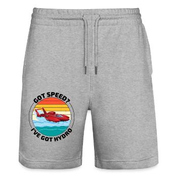 Hydro-Speed-Rennen: Spannender Wasserflugzeug-Humor - Stanley/Stella Unisex Bio Joggingshorts Trainer  - Grau meliert - Vorne - Nik (191cm) & Marisol (170cm)