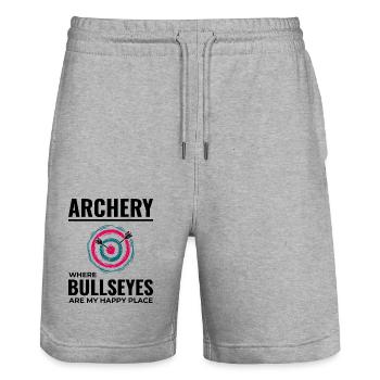 Bogenschießen Ziele Bogenschütze Bullseye Schießsport - Stanley/Stella Unisex Bio Joggingshorts Trainer  - Grau meliert - Vorne - Nik (191cm) & Marisol (170cm)