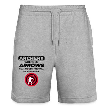 Bogenschießen Ziele Bogenschütze Bullseye Schießsport - Stanley/Stella Unisex Bio Joggingshorts Trainer  - Grau meliert - Vorne - Nik (191cm) & Marisol (170cm)