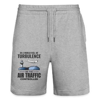 Contrôleur de la circulation aérienne ATC Aviation Humour Avion - Short de jogging bio TRAINER Stanley/Stella unisexe - gris chiné - Devant - Nik (191cm) & Marisol (170cm)