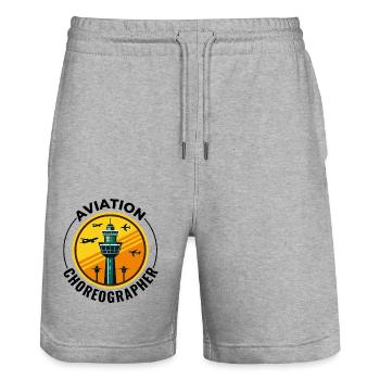Contrôleur de la circulation aérienne ATC Aviation Humour Avion - Short de jogging bio TRAINER Stanley/Stella unisexe - gris chiné - Devant - Nik (191cm) & Marisol (170cm)