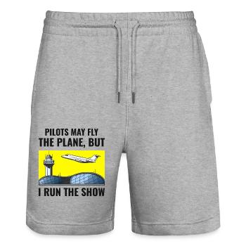 Contrôleur de la circulation aérienne ATC Aviation Humour Avion - Short de jogging bio TRAINER Stanley/Stella unisexe - gris chiné - Devant - Nik (191cm) & Marisol (170cm)