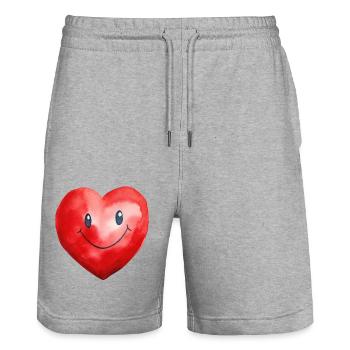 Cœur aquarelle - Short de jogging bio TRAINER Stanley/Stella unisexe - gris chiné - Devant - Nik (191cm) & Marisol (170cm)