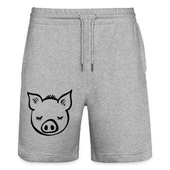 Pig Piggy - Stanley/Stella Trainer Unisex Organic Jogging Shorts - heather grey - Front - Nik (191cm) & Marisol (170cm)
