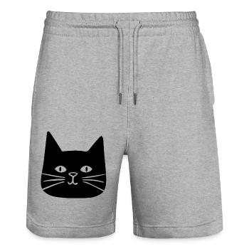 Chats, Dame aux chats, Amoureux des chats, Visage de chat - Short de jogging bio TRAINER Stanley/Stella unisexe - gris chiné - Devant - Nik (191cm) & Marisol (170cm)