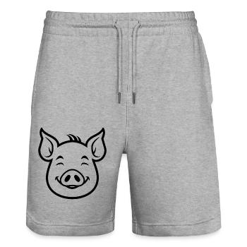 Pig Piggy - Stanley/Stella Trainer Unisex Organic Jogging Shorts - heather grey - Front - Nik (191cm) & Marisol (170cm)