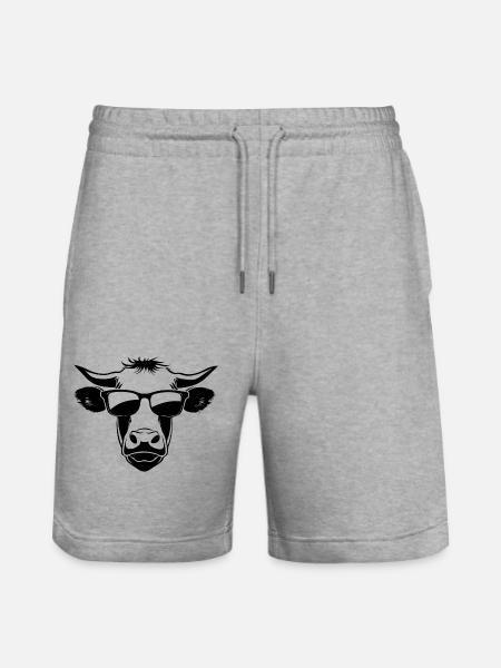 Cool cow with sunglasses - Stanley/Stella Trainer Unisex Organic Jogging Shorts - heather grey