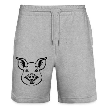 Pig Piggy - Stanley/Stella Trainer Unisex Organic Jogging Shorts - heather grey - Front - Nik (191cm) & Marisol (170cm)