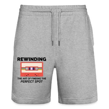 Kassette Tape Zurückspulen 80er Nostalgie Retro 1980er Jahre - Stanley/Stella Unisex Bio Joggingshorts Trainer  - Grau meliert - Vorne - Nik (191cm) & Marisol (170cm)
