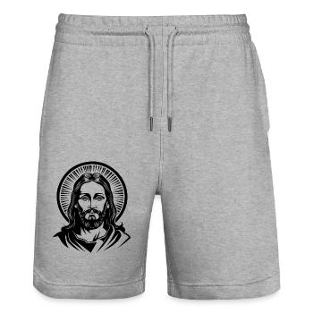 Jesus Christ Catholic Religion Christianity - Stanley/Stella Trainer Unisex Organic Jogging Shorts - heather grey - Front - Nik (191cm) & Marisol (170cm)