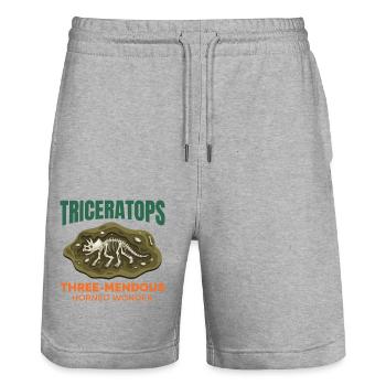 Triceratops Dinosaurier Dino Paläontologie Fossil - Stanley/Stella Unisex Bio Joggingshorts Trainer  - Grau meliert - Vorne - Nik (191cm) & Marisol (170cm)