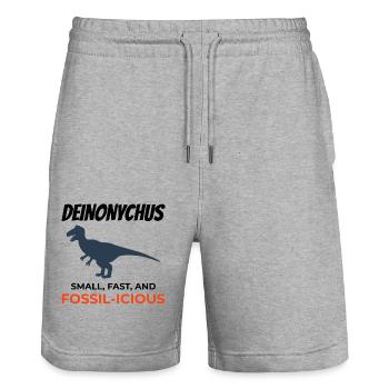 Deinonychus Dinosaurier Dino Paläontologe Fossil - Stanley/Stella Unisex Bio Joggingshorts Trainer  - Grau meliert - Vorne - Nik (191cm) & Marisol (170cm)