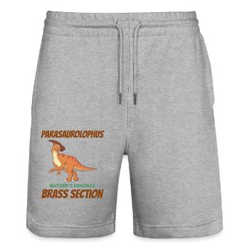 Parasaurolophus Dinosaurier Dino Paläontologe - Stanley/Stella Unisex Bio Joggingshorts Trainer  - Grau meliert - Vorne - Nik (191cm) & Marisol (170cm)