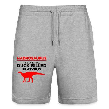 Hadrosaurus Dinosaurier Dino Paläontologe Fossil - Stanley/Stella Unisex Bio Joggingshorts Trainer  - Grau meliert - Vorne - Nik (191cm) & Marisol (170cm)