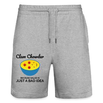 Chaudrée de palourdes, crustacés, soupe de fruits de mer hilarante - Short de jogging bio TRAINER Stanley/Stella unisexe - gris chiné - Devant - Nik (191cm) & Marisol (170cm)