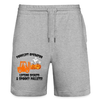 Halloween Ghost Gabelstapler Fahrer Kürbisheber - Stanley/Stella Unisex Bio Joggingshorts Trainer  - Grau meliert - Vorne - Nik (191cm) & Marisol (170cm)