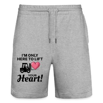 Forklift Operator Driver Valentine’s Day Funny - Stanley/Stella Trainer Unisex Organic Jogging Shorts - heather grey - Front - Nik (191cm) & Marisol (170cm)