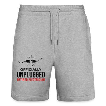 Retired Electrician: Officially Unplugged - Stanley/Stella Trainer Unisex Organic Jogging Shorts - heather grey - Front - Nik (191cm) & Marisol (170cm)