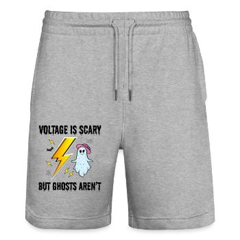 Electrician Halloween Electrical Technician Ghost - Stanley/Stella Trainer Unisex Organic Jogging Shorts - heather grey - Front - Nik (191cm) & Marisol (170cm)