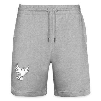 Conception simple en forme de pigeon - Short de jogging bio TRAINER Stanley/Stella unisexe - gris chiné - Devant - Nik (191cm) & Marisol (170cm)