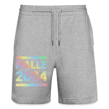 Malle 2024 Équipe de vacances colorée - Short de jogging bio TRAINER Stanley/Stella unisexe - gris chiné - Devant - Nik (191cm) & Marisol (170cm)