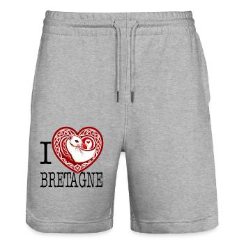 i love bretagne coeur celtique tribal - Short de jogging bio TRAINER Stanley/Stella unisexe - gris chiné - Devant - Nik (191cm) & Marisol (170cm)