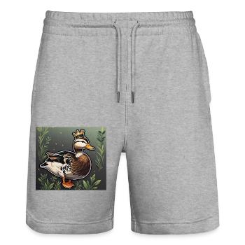 Ente mit Krone - Stanley/Stella Unisex Bio Joggingshorts Trainer  - Grau meliert - Vorne - Nik (191cm) & Marisol (170cm)