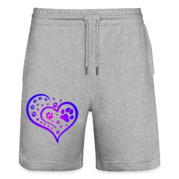 Buntes Herz mit Pfoten und Sternen - Stanley/Stella Unisex Bio Joggingshorts Trainer  - Grau meliert - Vorne - Nik (191cm) & Marisol (170cm)