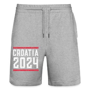 Jours fériés Croatie 2024 - Short de jogging bio TRAINER Stanley/Stella unisexe - gris chiné - Devant - Nik (191cm) & Marisol (170cm)