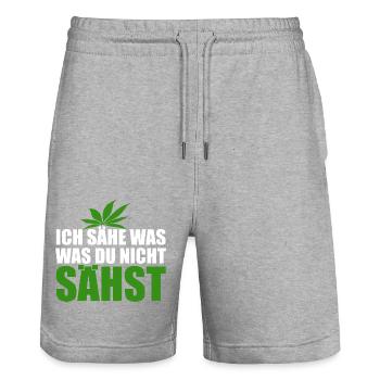 Cannabis, Ich sähe was was du nicht sähst, Hanf - Stanley/Stella Unisex Bio Joggingshorts Trainer  - Grau meliert - Vorne - Nik (191cm) & Marisol (170cm)