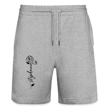 Stéphanie Nom Prénom Fleur - Short de jogging bio TRAINER Stanley/Stella unisexe - gris chiné - Devant - Nik (191cm) & Marisol (170cm)