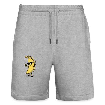 Funny banana - Stanley/Stella Trainer Unisex Organic Jogging Shorts - heather grey - Front - Nik (191cm) & Marisol (170cm)