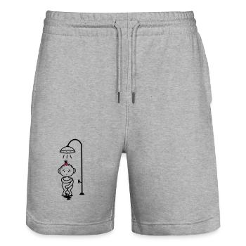 scheues Mädchen unter der Dusche - Stanley/Stella Unisex Bio Joggingshorts Trainer  - Grau meliert - Vorne - Nik (191cm) & Marisol (170cm)