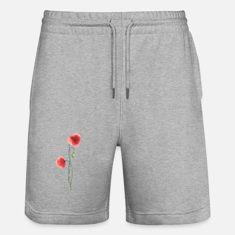 Flower: red poppy - Stanley/Stella Trainer Unisex Organic Jogging Shorts - heather grey