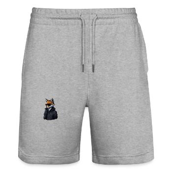 Streetwear-Fuchs mit schwarzer Jacke - Stanley/Stella Unisex Bio Joggingshorts Trainer  - Grau meliert - Vorne - Nik (191cm) & Marisol (170cm)