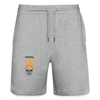 Stay Bare Skull Streetwear - Stanley/Stella Trainer Unisex Organic Jogging Shorts - heather grey - Front - Nik (191cm) & Marisol (170cm)