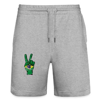 Brazil Flag Peace Victory Symbol used - Stanley/Stella Trainer Unisex Organic Jogging Shorts - heather grey - Front - Nik (191cm) & Marisol (170cm)