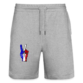 Symbole de victoire de la paix du drapeau de la France utilisé - Short de jogging bio TRAINER Stanley/Stella unisexe - gris chiné - Devant - Nik (191cm) & Marisol (170cm)