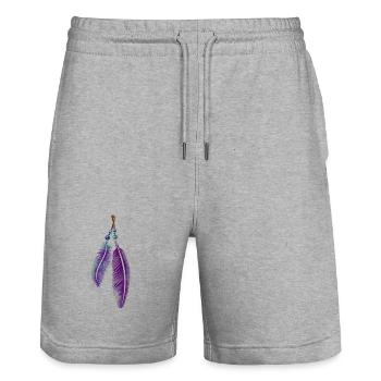 Federn mit Perlen für Boho Fans - Stanley/Stella Unisex Bio Joggingshorts Trainer  - Grau meliert - Vorne - Nik (191cm) & Marisol (170cm)