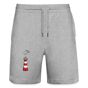 Moin Moin Möwe - Nordsee - Norden - Geschenk - Stanley/Stella Unisex Bio Joggingshorts Trainer  - Grau meliert - Vorne - Nik (191cm) & Marisol (170cm)